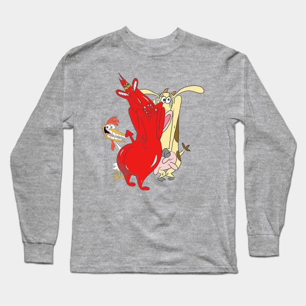 Cow and Chicken with Red Guy Long Sleeve T-Shirt by Nene_Bee